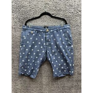 Zanerobe Printed Cotton Button Fly Chino Shorts Navy Blue Mens Size 37 x 12